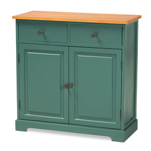 Baxton Studio Garner Modern And Contemporary Two-Tone Turquoise And Oak Brown Finished Wood 2-Drawer Kitchen Cabinet