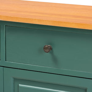 Baxton Studio Garner Modern And Contemporary Two-Tone Turquoise And Oak Brown Finished Wood 2-Drawer Kitchen Cabinet