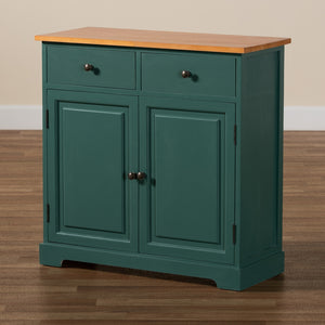 Baxton Studio Garner Modern And Contemporary Two-Tone Turquoise And Oak Brown Finished Wood 2-Drawer Kitchen Cabinet