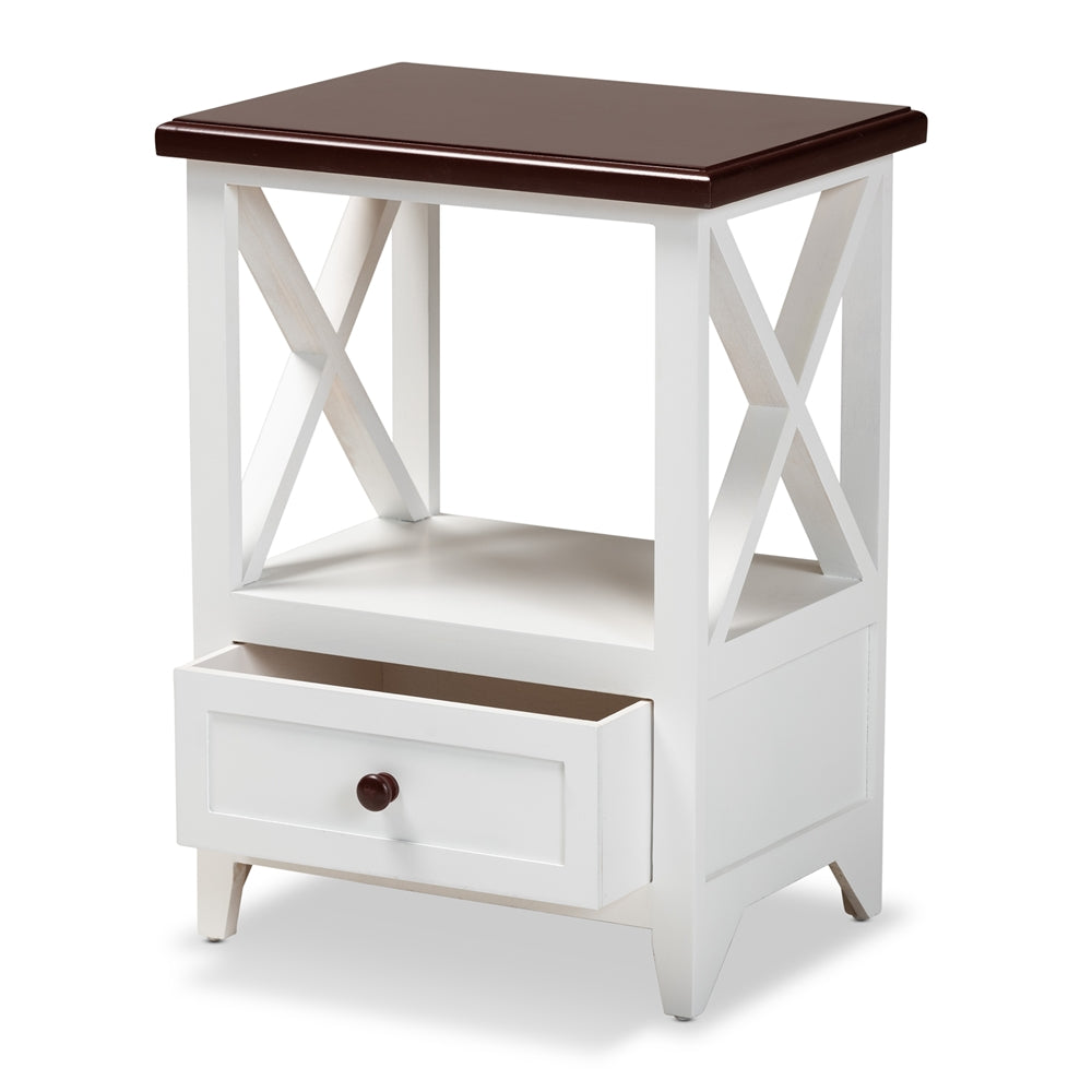 Baxton Studio Vesta Modern And Contemporary Two-Tone White And Dark Brown Finished Wood 1-Drawer End Table