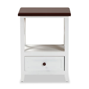 Baxton Studio Vesta Modern And Contemporary Two-Tone White And Dark Brown Finished Wood 1-Drawer End Table