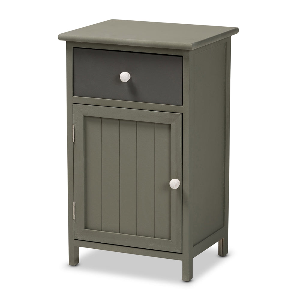 Baxton Studio Barend Mid-Century Modern Two-Tone Grey And Charcoal Finished Wood 1-Drawer Storage Cabinet