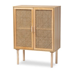 Load image into Gallery viewer, Baxton Studio Maclean Mid-Century Modern Rattan And Natural Brown Finished Wood 2-Door Storage Cabinet
