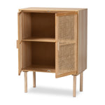 Load image into Gallery viewer, Baxton Studio Maclean Mid-Century Modern Rattan And Natural Brown Finished Wood 2-Door Storage Cabinet
