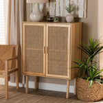 Load image into Gallery viewer, BAXTON STUDIO MACLEAN MID-CENTURY MODERN RATTAN AND NATURAL BROWN FINISHED WOOD 2-DOOR STORAGE CABINET
