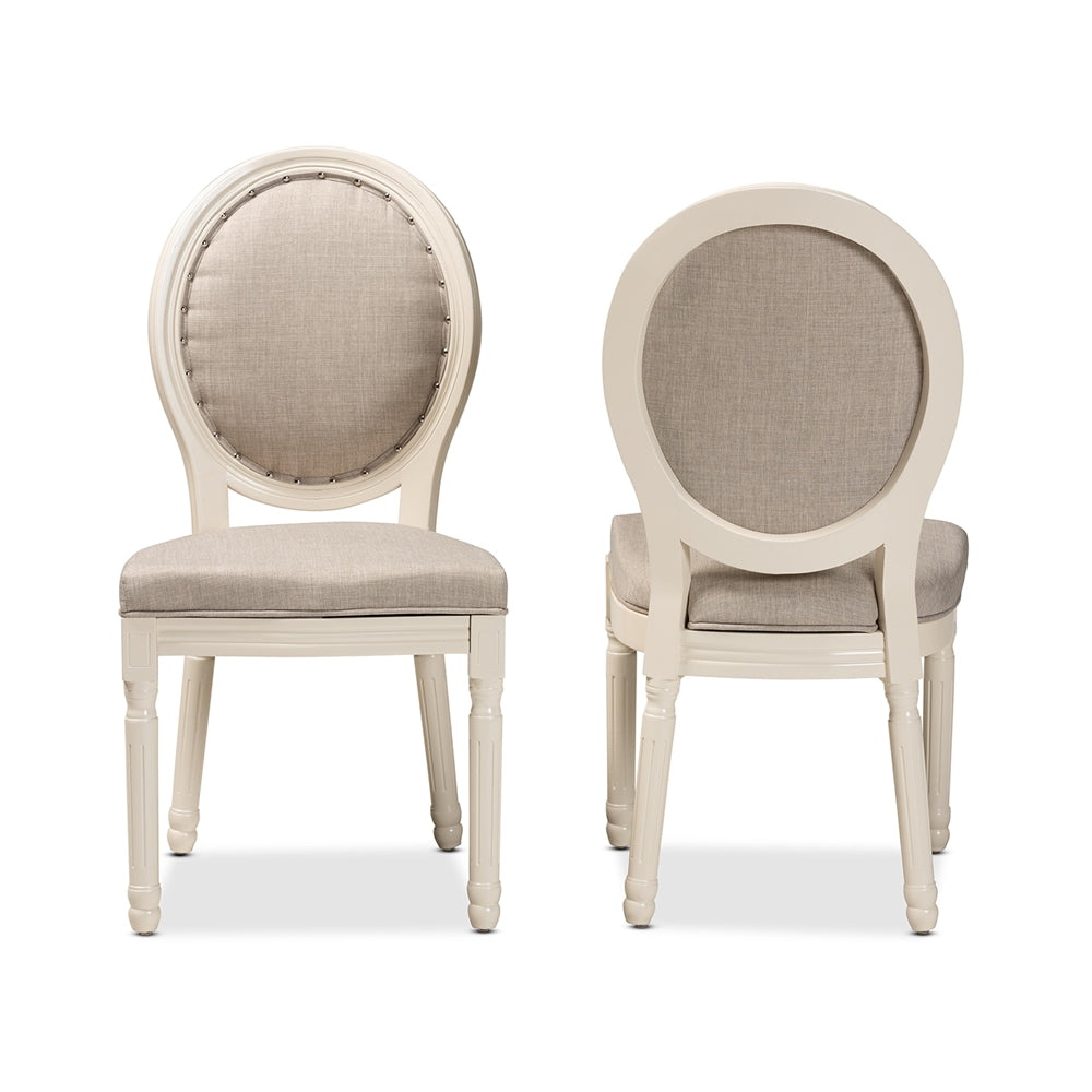 Baxton Studio Louis Traditional French Inspired Grey Fabric Upholstered And White Finished Wood 2-Piece Dining Chair Set