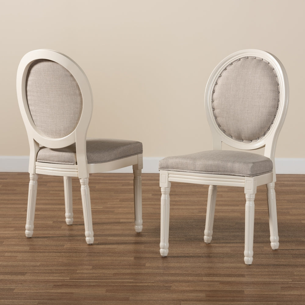 Baxton Studio Louis Traditional French Inspired Grey Fabric Upholstered And White Finished Wood 2-Piece Dining Chair Set