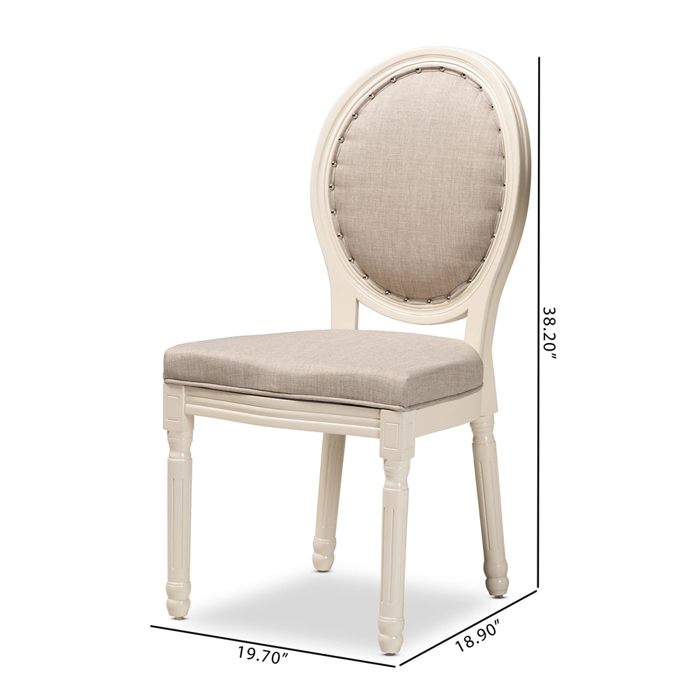 Baxton Studio Louis Traditional French Inspired Grey Fabric Upholstered And White Finished Wood 2-Piece Dining Chair Set