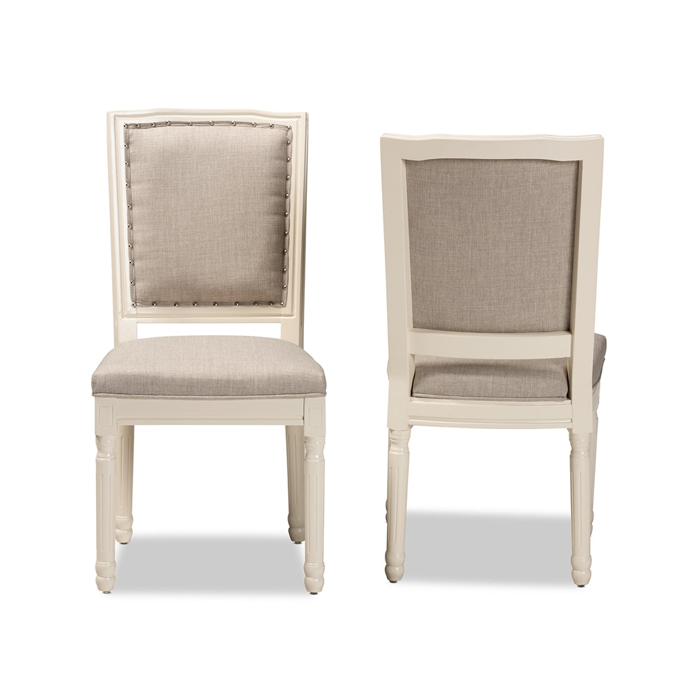 Baxton Studio Louane Traditional French Inspired Grey Fabric Upholstered And White Finished Wood 2-Piece Dining Chair Set