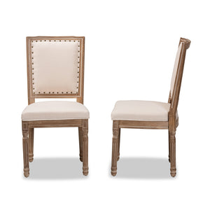 Baxton Studio Louane Traditional French Inspired Beige Fabric Upholstered And Antique Brown Finished Wood 2-Piece Dining Chair Set