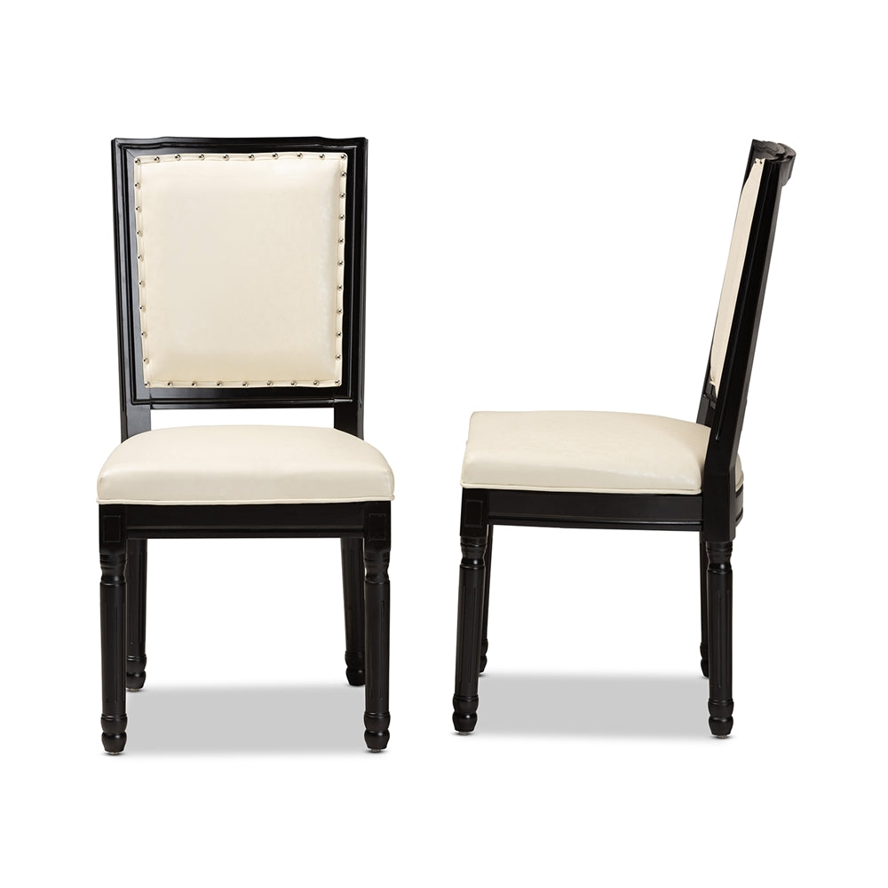 Baxton Studio Louane Traditional French Inspired Beige Faux Leather Upholstered And Black Finished Wood 2-Piece Dining Chair Set