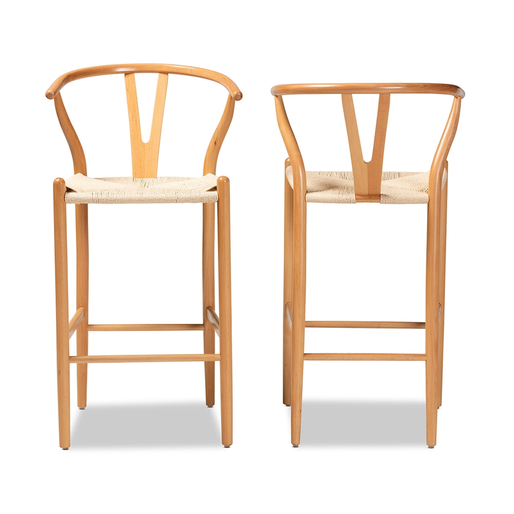 Baxton Studio Paxton Modern And Contemporary Natural Brown Finished Wood 2-Piece Bar Stool Set