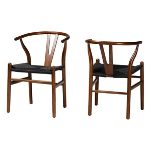 Baxton Studio Paxton Modern Walnut Brown Finished Wood 2-Piece Dining Chair Set