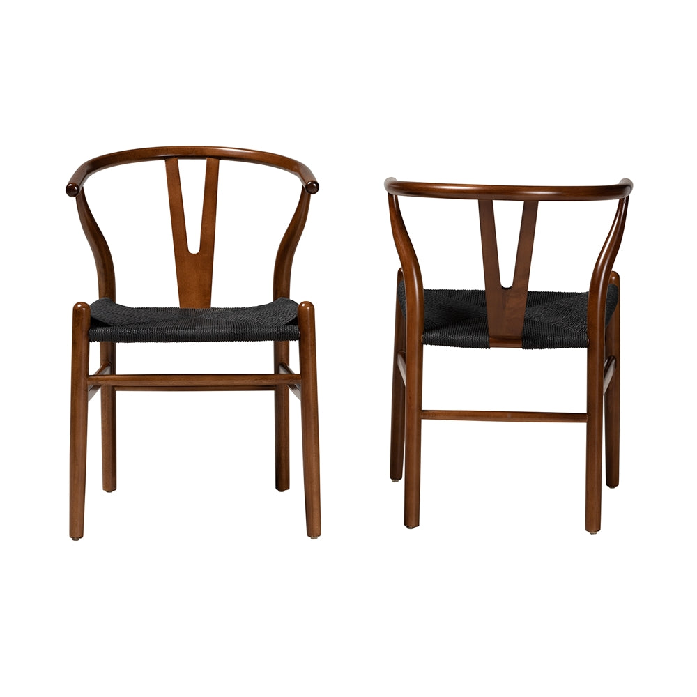 Baxton Studio Paxton Modern Walnut Brown Finished Wood 2-Piece Dining Chair Set