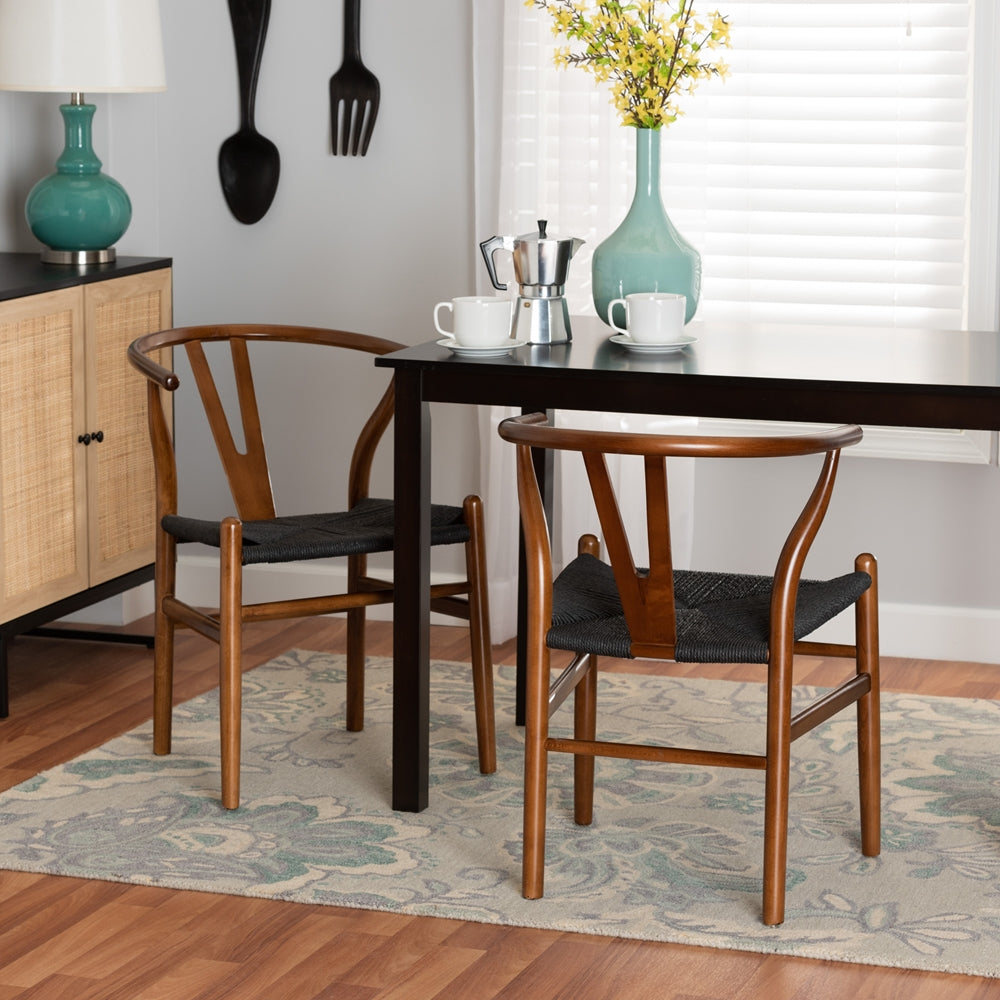 Baxton Studio Paxton Modern Walnut Brown Finished Wood 2-Piece Dining Chair Set