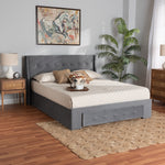 Load image into Gallery viewer, BAXTON STUDIO NOELLA MODERN AND CONTEMPORARY GREY VELVET FABRIC UPHOLSTERED QUEEN SIZE 1-DRAWER PLATFORM STORAGE BED
