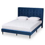 Load image into Gallery viewer, Baxton Studio Gothard Modern And Contemporary Navy Blue Velvet Fabric Upholstered And Dark Brown Finished Wood King Size Platform Bed
