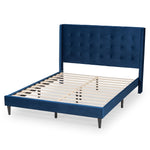 Load image into Gallery viewer, Baxton Studio Gothard Modern And Contemporary Navy Blue Velvet Fabric Upholstered And Dark Brown Finished Wood Queen Size Platform Bed
