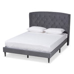 Load image into Gallery viewer, Baxton Studio Joanna Modern And Contemporay Grey Velvet Fabric Upholstered And Dark Brown Finished Wood King Size Platform Bed
