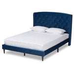 Load image into Gallery viewer, Baxton Studio Joanna Modern And Contemporay Navy Blue Velvet Fabric Upholstered And Dark Brown Finished Wood Queen Size Platform Bed
