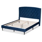 Load image into Gallery viewer, Baxton Studio Joanna Modern And Contemporay Navy Blue Velvet Fabric Upholstered And Dark Brown Finished Wood King Size Platform Bed
