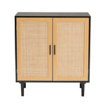 Load image into Gallery viewer, Baxton Studio Maureen Mid-Century Modern Espresso Brown Wood And Rattan 2-Door Storage Cabinet
