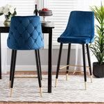 Load image into Gallery viewer, Baxton Studio Giada Contemporary Glam And Luxe Navy Blue Velvet Fabric And Dark Brown Finished Wood 2-Piece Bar Stool Set
