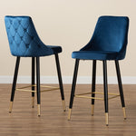 Load image into Gallery viewer, Baxton Studio Giada Contemporary Glam And Luxe Navy Blue Velvet Fabric And Dark Brown Finished Wood 2-Piece Bar Stool Set
