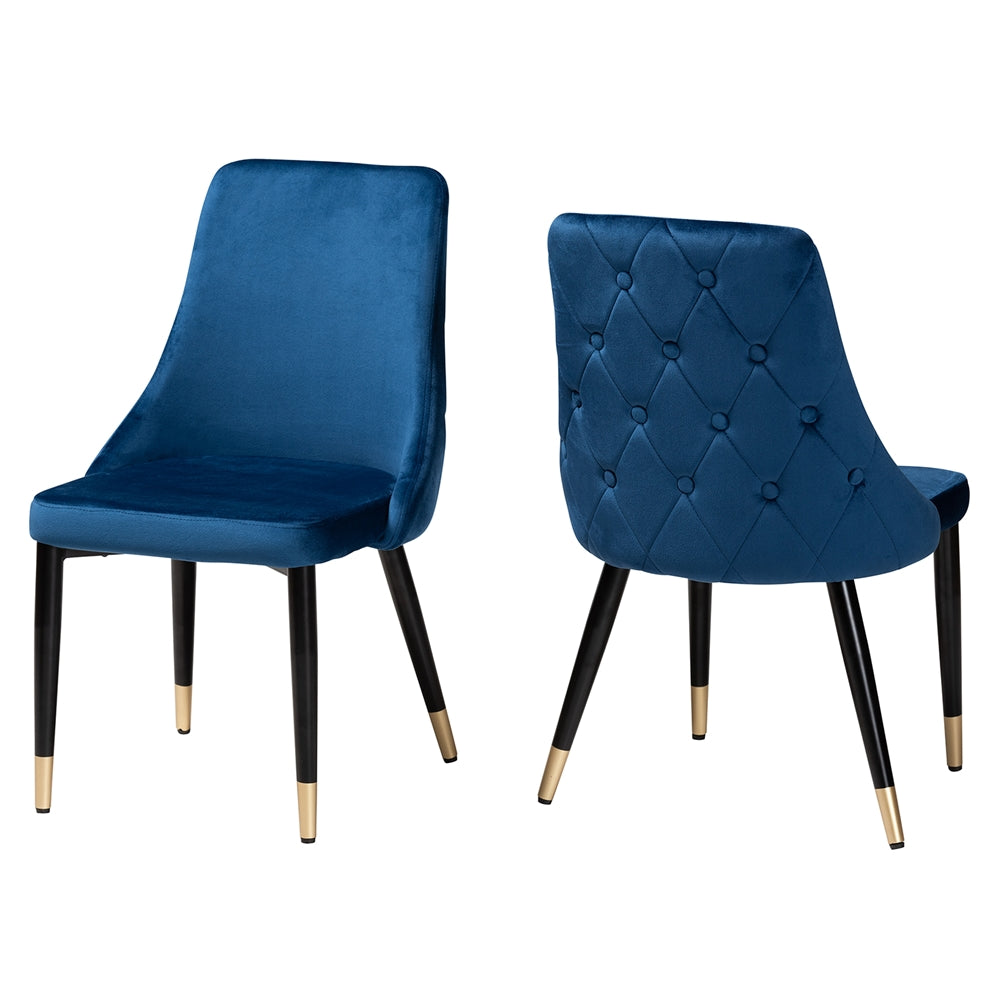 Baxton Studio Giada Contemporary Glam And Luxe Navy Blue Velvet Fabric And Dark Brown Finished Wood 2-Piece Dining Chair Set