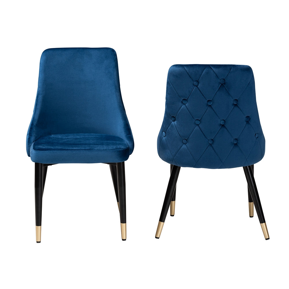 Baxton Studio Giada Contemporary Glam And Luxe Navy Blue Velvet Fabric And Dark Brown Finished Wood 2-Piece Dining Chair Set