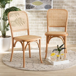 Load image into Gallery viewer, Baxton Studio Neah Mid-Century Modern Brown Woven Rattan And Wood 2-Piece Cane Dining Chair Set
