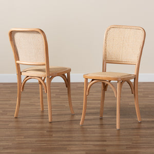 Baxton Studio Neah Mid-Century Modern Brown Woven Rattan And Wood 2-Piece Cane Dining Chair Set