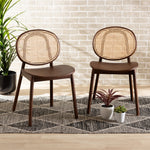 Load image into Gallery viewer, Baxton Studio Halen Mid-Century Modern Brown Woven Rattan And Walnut Brown Wood Finished 2-Piece Cane Dining Chair Set
