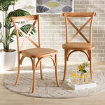 Load image into Gallery viewer, Baxton Studio Tartan Mid-Century Modern Brown Woven Rattan And Wood 2-Piece Dining Chair Set
