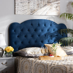 Baxton Studio Clovis Modern And Contemporary Navy Blue Velvet Fabric Upholstered King Size Headboard