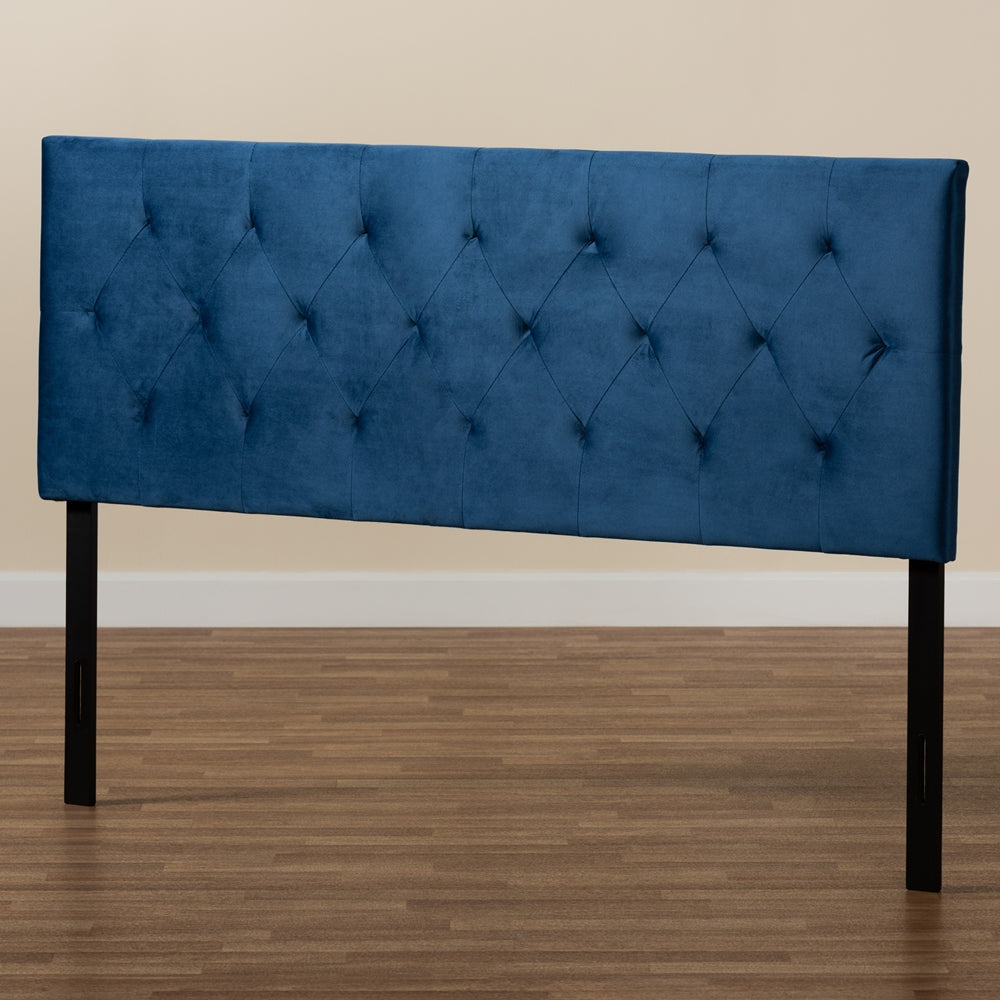 BAXTON STUDIO FELIX MODERN AND CONTEMPORARY NAVY BLUE VELVET FABRIC UPHOLSTERED FULL SIZE HEADBOARD