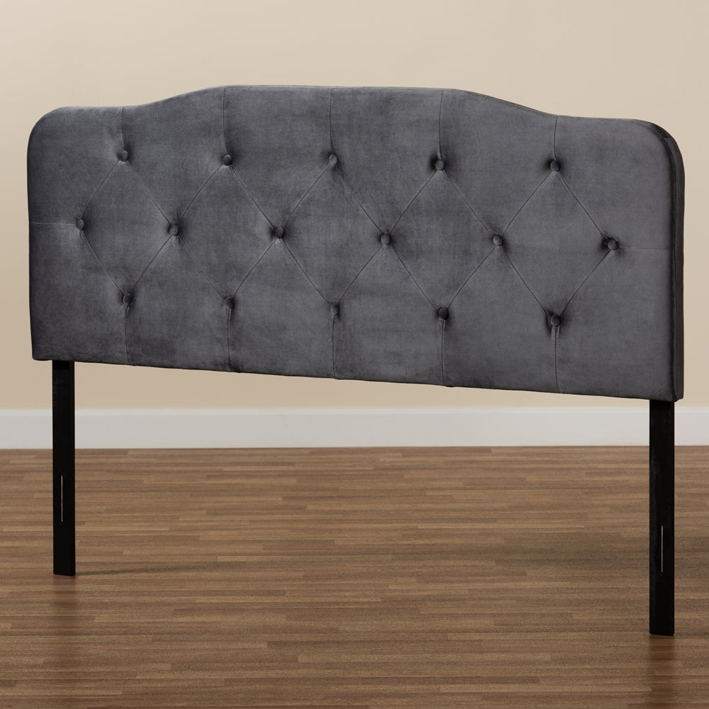 BAXTON STUDIO GREGORY MODERN AND CONTEMPORARY GREY VELVET FABRIC UPHOLSTERED FULL SIZE HEADBOARD