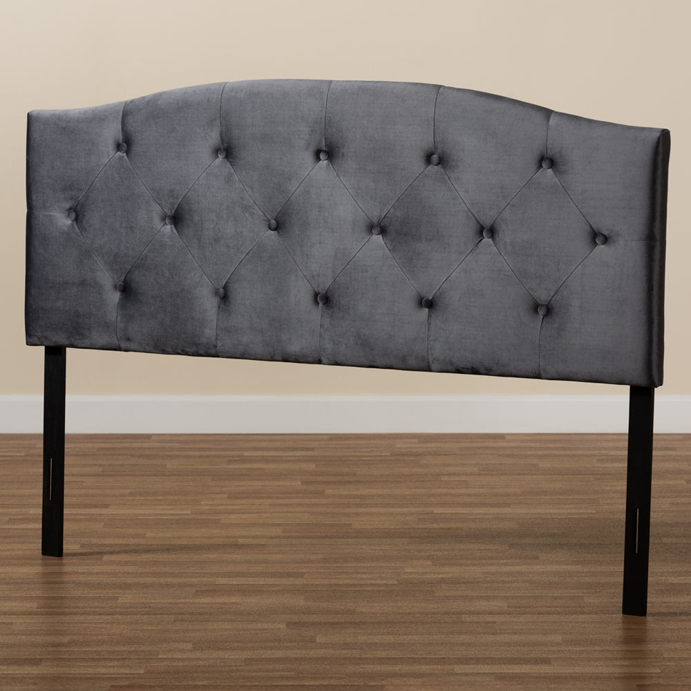 BAXTON STUDIO LEONE MODERN AND CONTEMPORARY GREY VELVET FABRIC UPHOLSTERED KING SIZE HEADBOARD