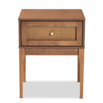 Load image into Gallery viewer, Baxton Studio Ramiel Mid-Century Modern Ash Walnut Finished Wood And Rattan 1-Drawer Nightstand
