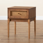 Load image into Gallery viewer, Baxton Studio Ramiel Mid-Century Modern Ash Walnut Finished Wood And Rattan 1-Drawer Nightstand
