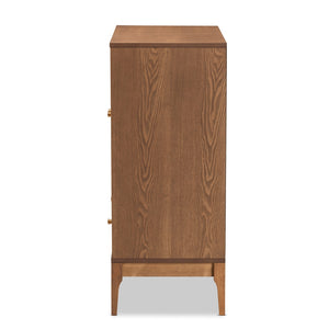 Baxton Studio Ramiel Mid-Century Modern Ash Walnut Finished Wood And Rattan 1-Drawer Sideboard