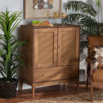 Load image into Gallery viewer, Baxton Studio Ramiel Mid-Century Modern Ash Walnut Finished Wood And Rattan 1-Drawer Sideboard
