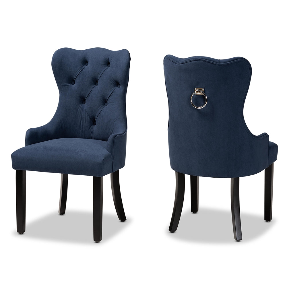 Baxton Studio Fabre Modern Transitional Navy Blue Velvet Fabric Upholstered And Dark Brown Finished Wood 2-Piece Dining Chair Set