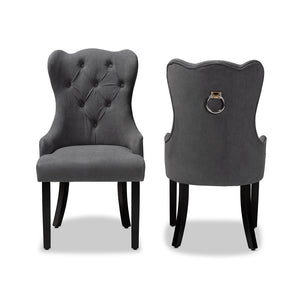 Baxton Studio Fabre Modern Transitional Grey Velvet Fabric Upholstered And Dark Brown Finished Wood 2-Piece Dining Chair Set