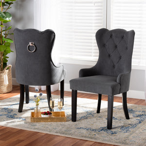 Baxton Studio Fabre Modern Transitional Grey Velvet Fabric Upholstered And Dark Brown Finished Wood 2-Piece Dining Chair Set