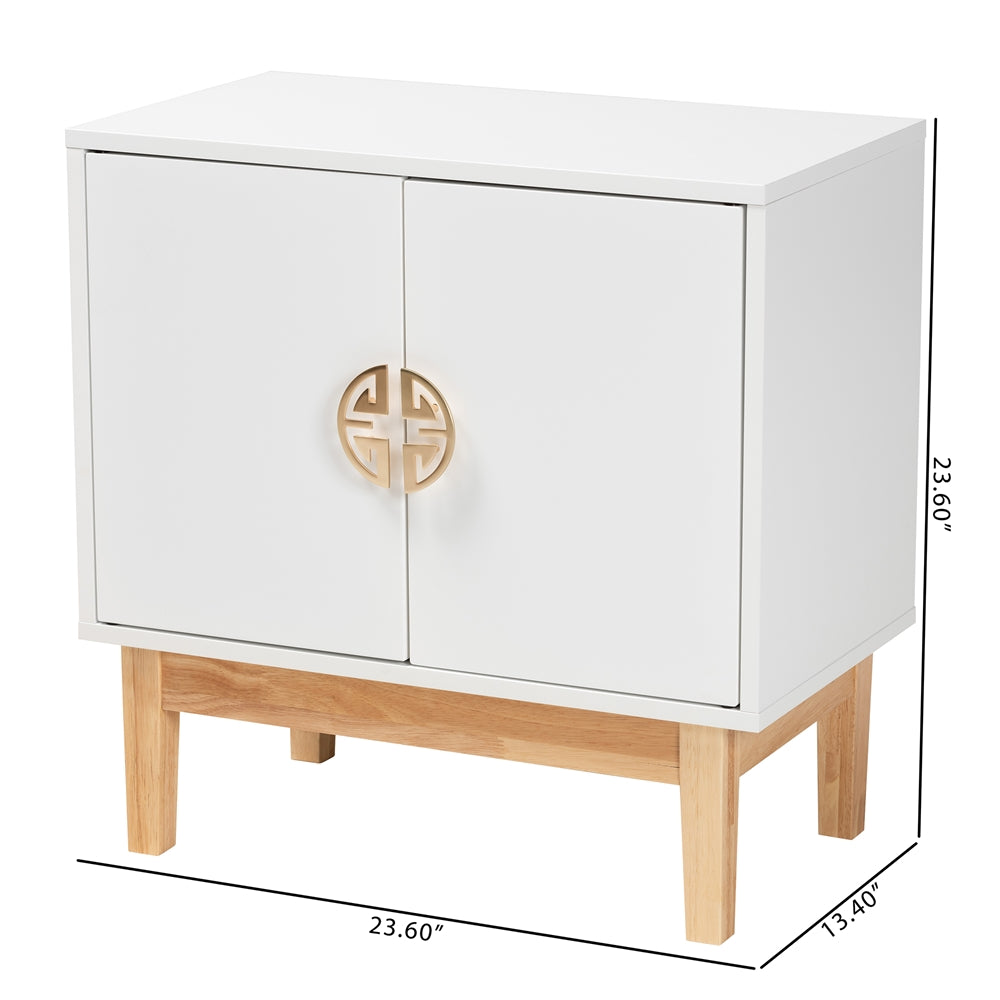 Baxton Studio Kamana Modern And Contemporary Two-Tone White And Oak Brown Finished Wood And Gold Metal 2-Door Storage Cabinet