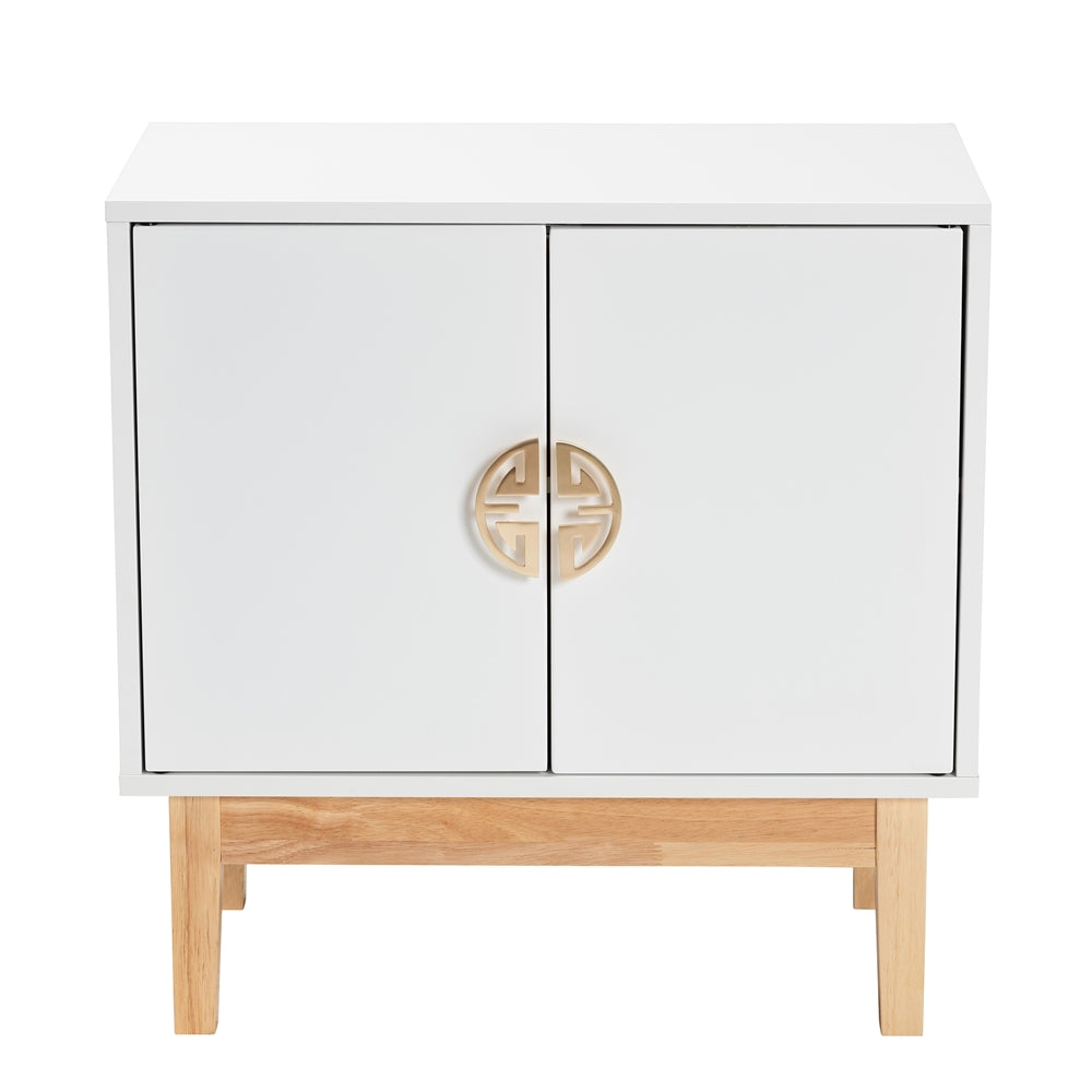 Baxton Studio Kamana Modern And Contemporary Two-Tone White And Oak Brown Finished Wood And Gold Metal 2-Door Storage Cabinet