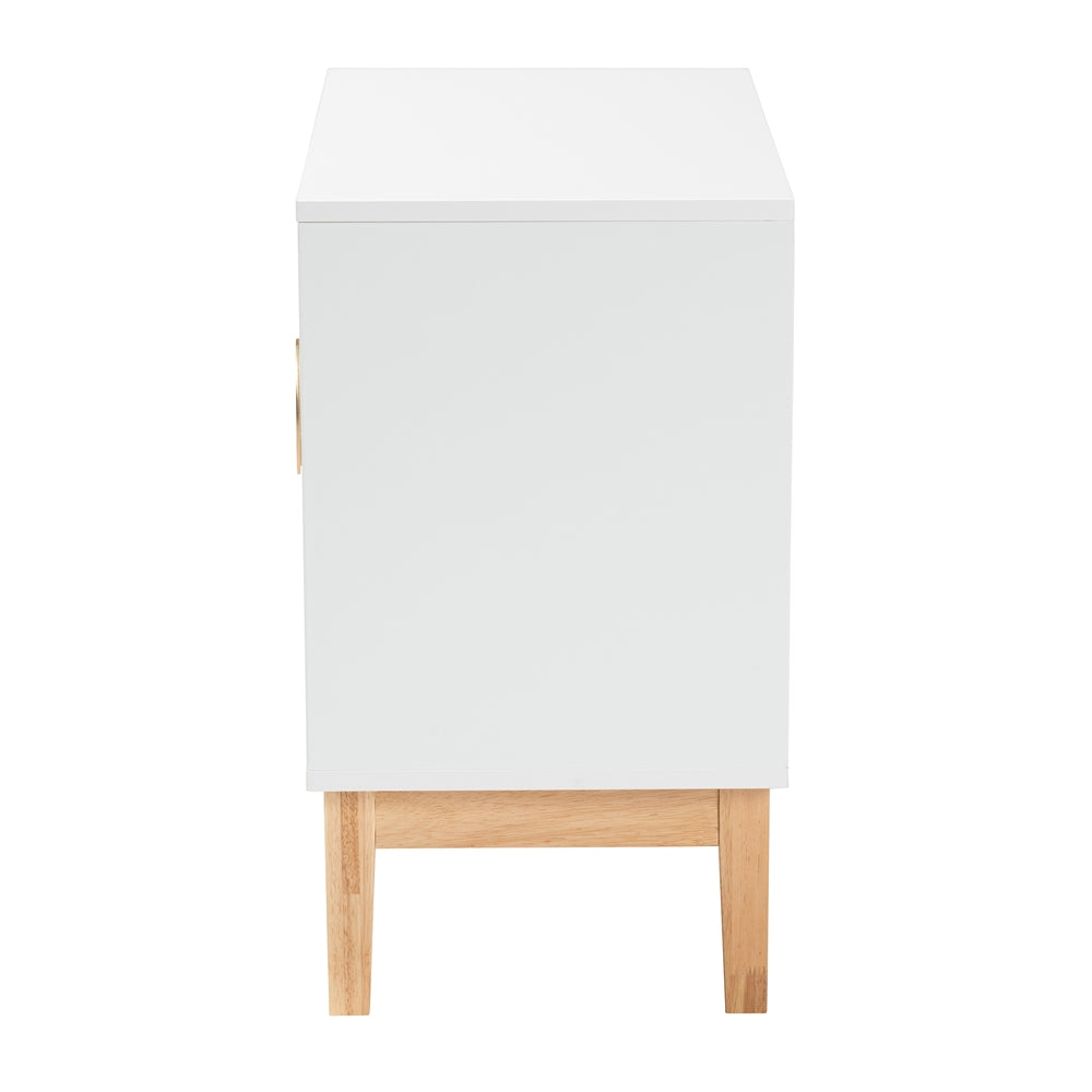 Baxton Studio Kamana Modern And Contemporary Two-Tone White And Oak Brown Finished Wood And Gold Metal 2-Door Storage Cabinet