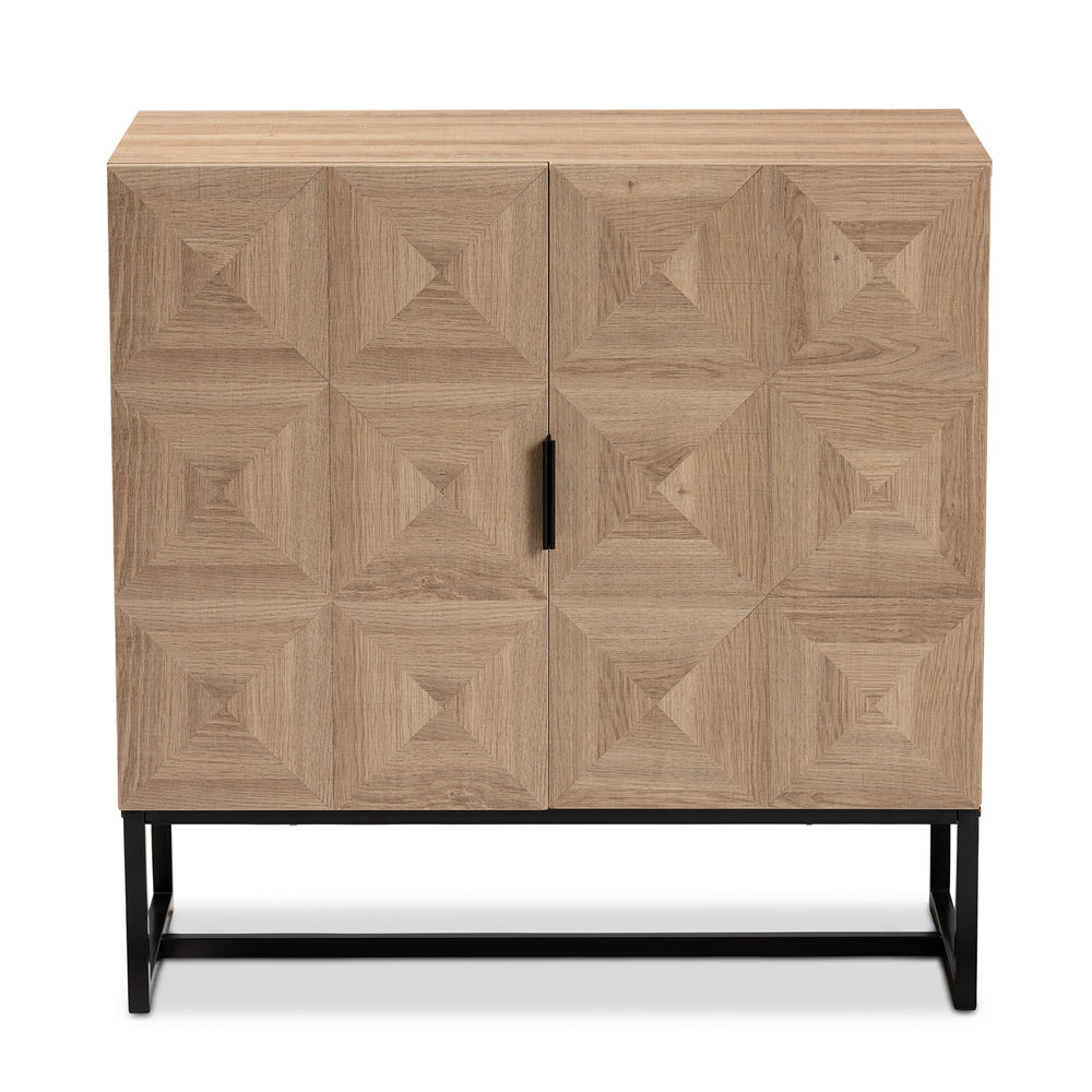 Baxton Studio Darien Modern And Contemporary Natural Brown Finished Wood And Black Metal 2-Door Storage Cabinet