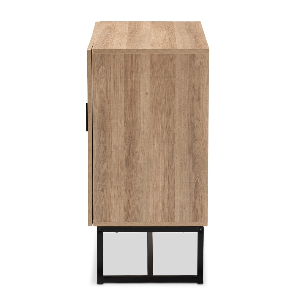 Baxton Studio Darien Modern And Contemporary Natural Brown Finished Wood And Black Metal 2-Door Storage Cabinet